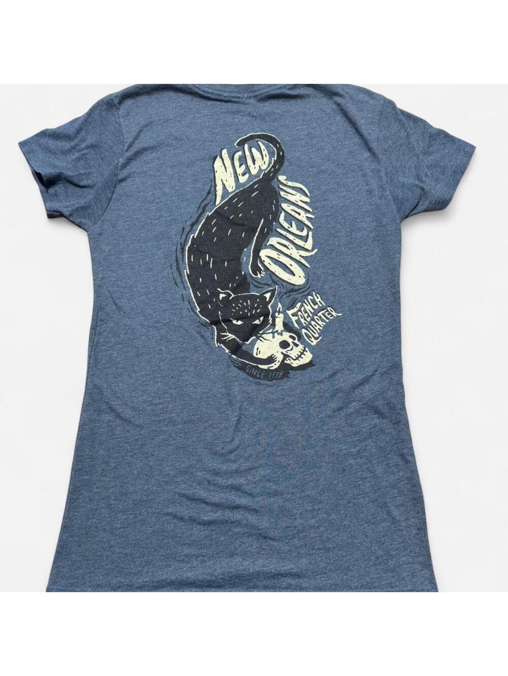 New Orleans French Quarter Spooky Black Cat Graphic Tee, Size Large, EUC